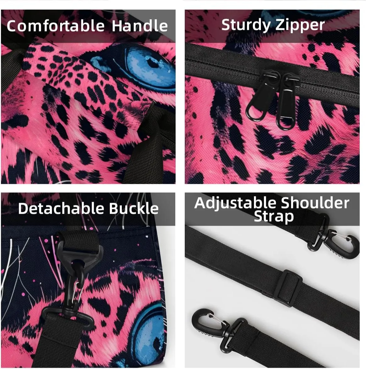Personalized Custom Gym Bag for Women Men Carry on Pink Leopard Travel Duffel Tote Wildlife Animal Overnight Workout Weekender Bag