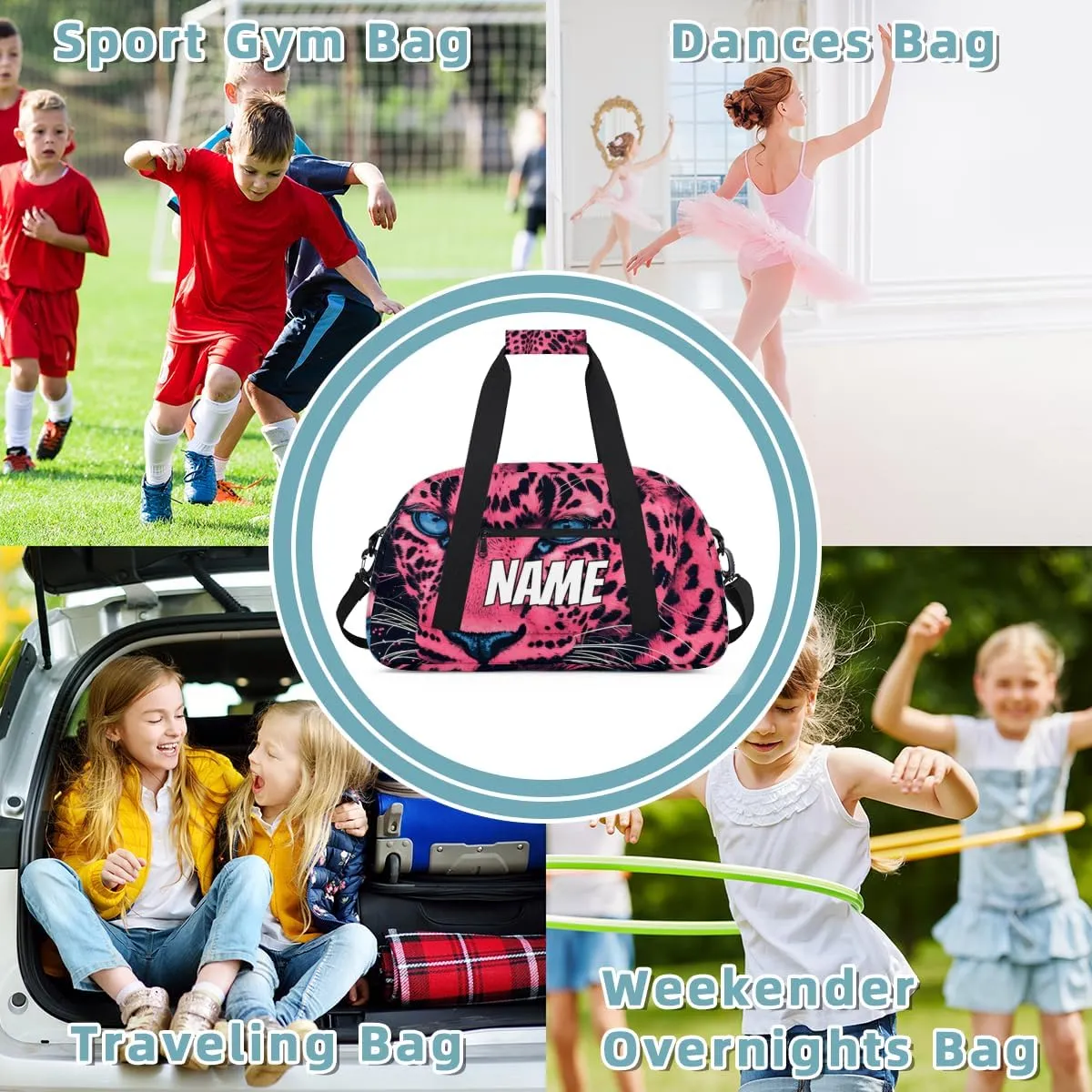 Personalized Custom Gym Bag for Women Men Carry on Pink Leopard Travel Duffel Tote Wildlife Animal Overnight Workout Weekender Bag