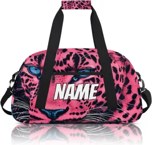 Personalized Custom Gym Bag for Women Men Carry on Pink Leopard Travel Duffel Tote Wildlife Animal Overnight Workout Weekender Bag