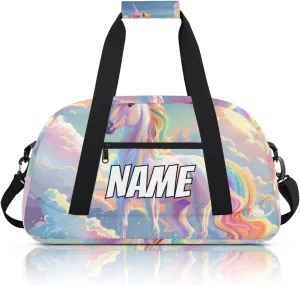 Personalized Custom Gym Bag for Women Men Carry on Rainbow Unicorn Travel Duffel Tote Fantasy Dreamy Overnight Workout Weekender Bag
