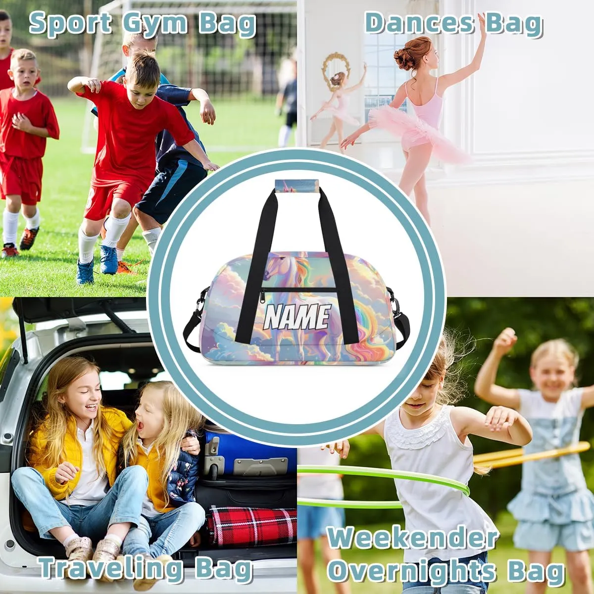 Personalized Custom Gym Bag for Women Men Carry on Rainbow Unicorn Travel Duffel Tote Fantasy Dreamy Overnight Workout Weekender Bag