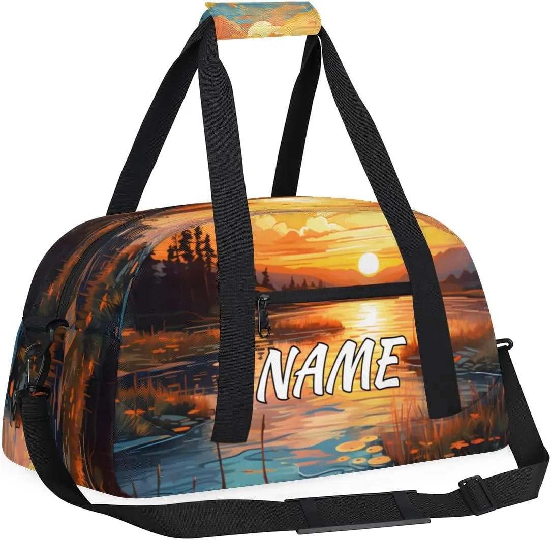 Personalized Custom Gym Bag for Women Men Carry on Sunrise Scenery Travel Duffel Tote Forest River Overnight Workout Weekender Bag