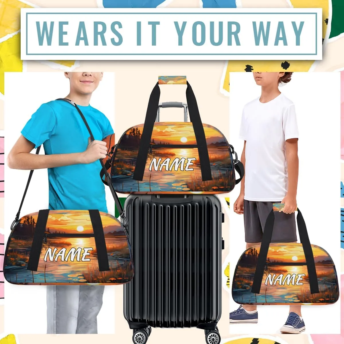 Personalized Custom Gym Bag for Women Men Carry on Sunrise Scenery Travel Duffel Tote Forest River Overnight Workout Weekender Bag