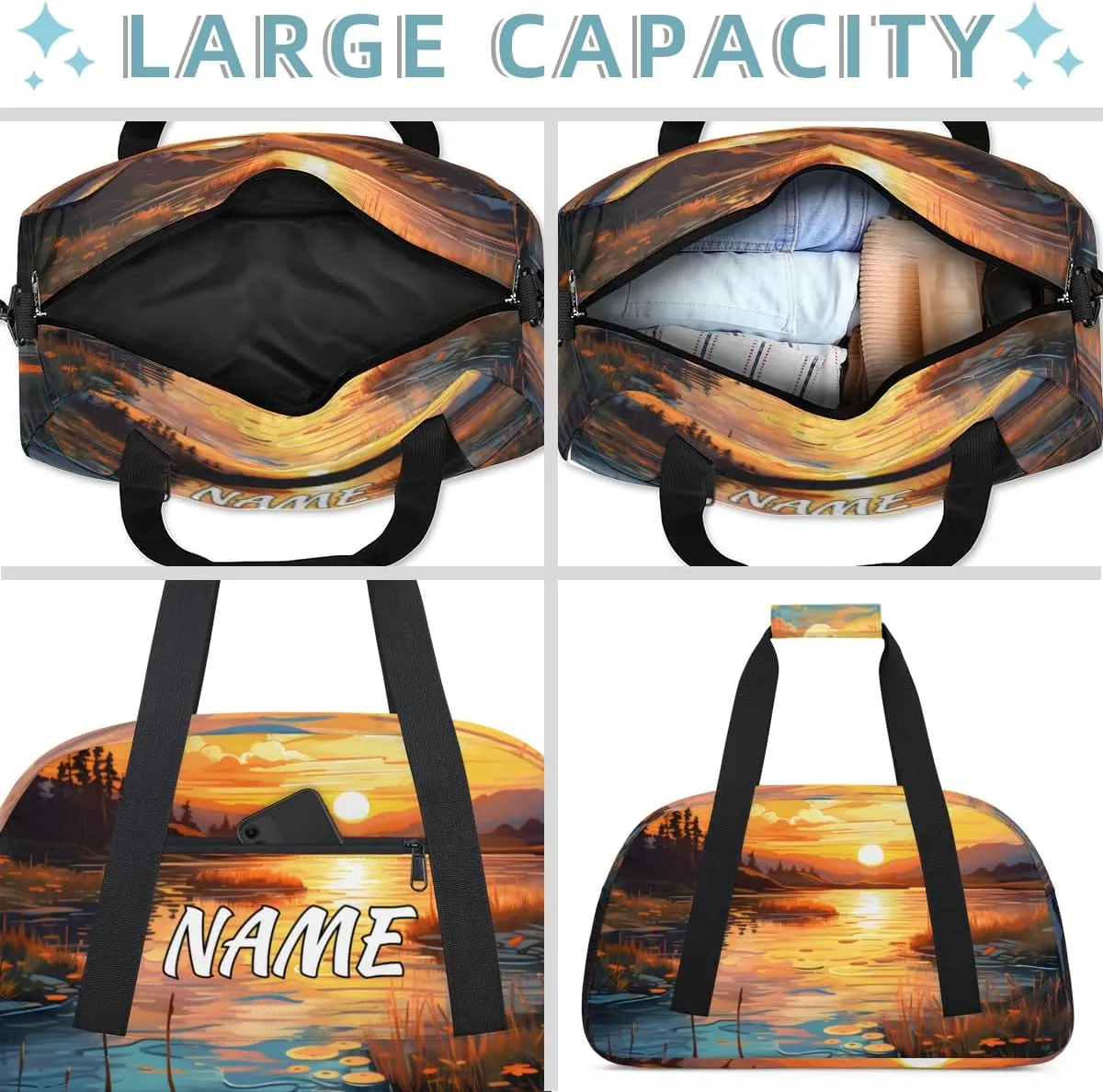 Personalized Custom Gym Bag for Women Men Carry on Sunrise Scenery Travel Duffel Tote Forest River Overnight Workout Weekender Bag