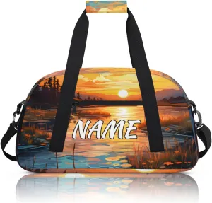 Personalized Custom Gym Bag for Women Men Carry on Sunrise Scenery Travel Duffel Tote Forest River Overnight Workout Weekender Bag