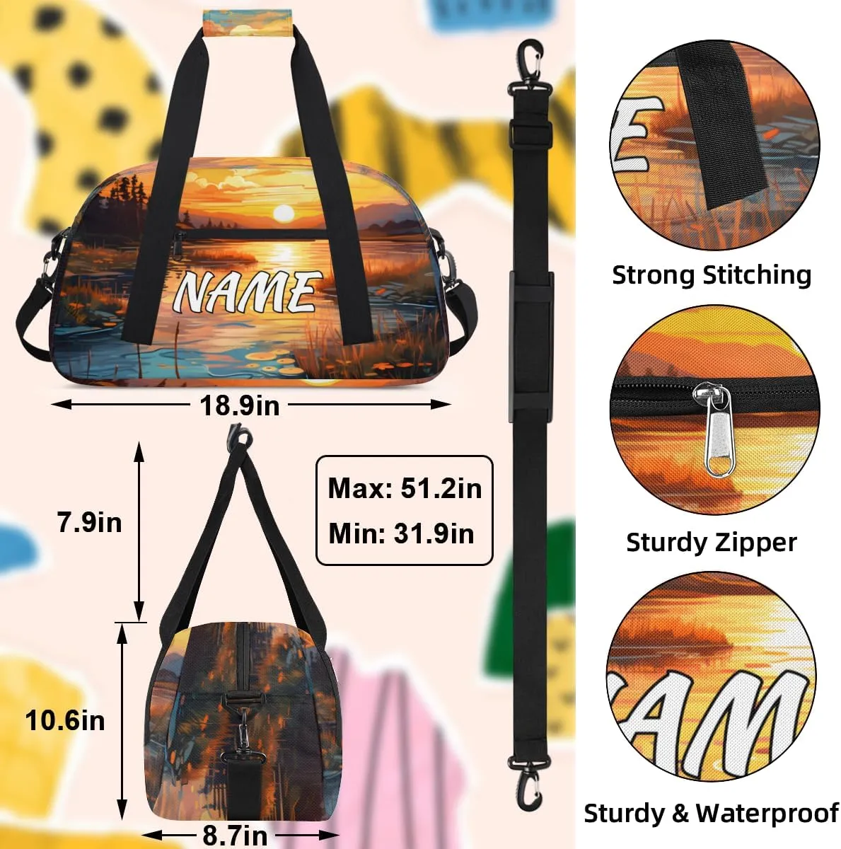 Personalized Custom Gym Bag for Women Men Carry on Sunrise Scenery Travel Duffel Tote Forest River Overnight Workout Weekender Bag
