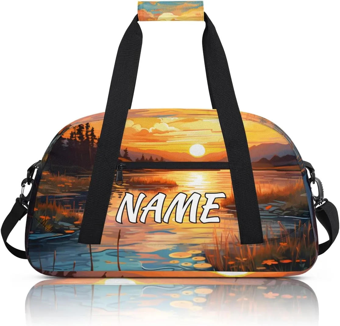 Personalized Custom Gym Bag for Women Men Carry on Sunrise Scenery Travel Duffel Tote Forest River Overnight Workout Weekender Bag
