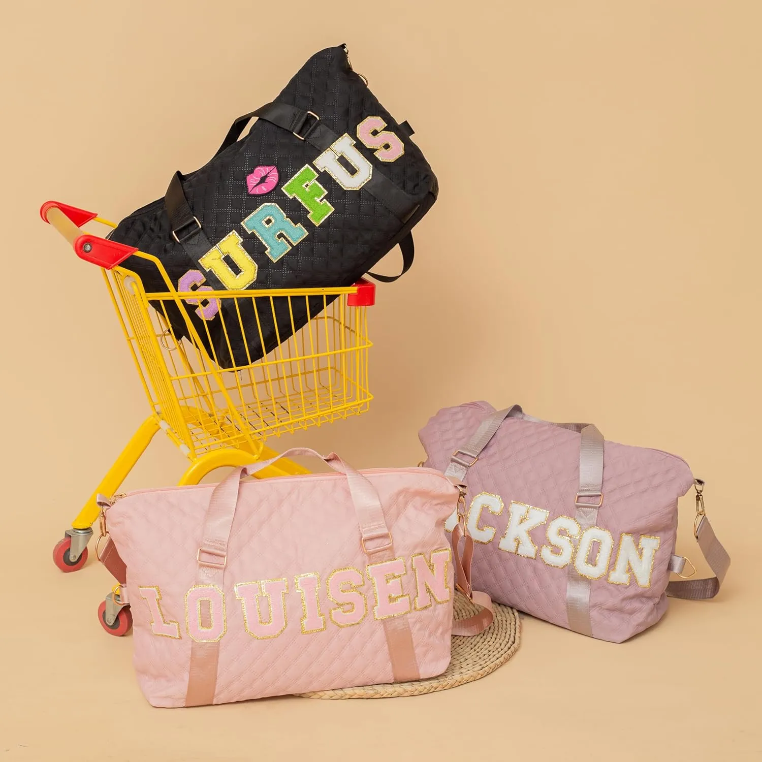 Personalized Dance Duffle Bag, Sports Gym Tote with Chenille Patches, Wet Pocket for Girls, Ballet Gymnastics Weekender