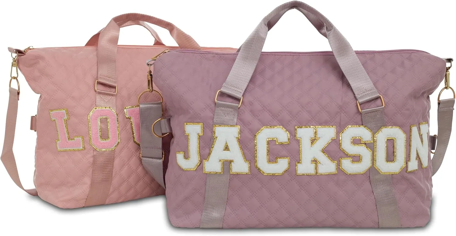 Personalized Dance Duffle Bag, Sports Gym Tote with Chenille Patches, Wet Pocket for Girls, Ballet Gymnastics Weekender