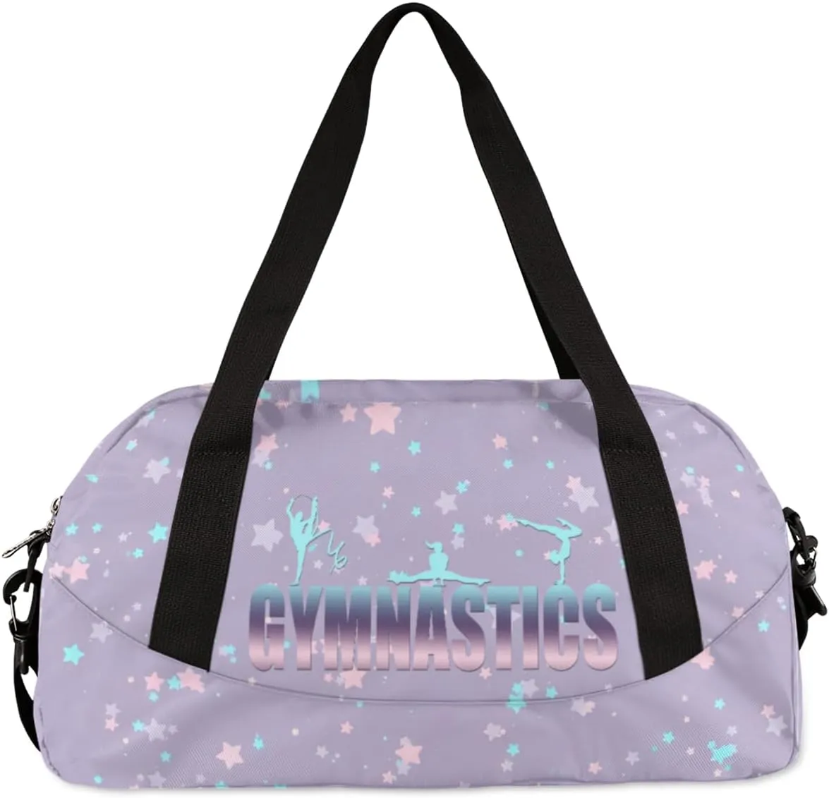 Personalized Gym Bag for Girls Teens, Custom Dance Bag Overnight Small Duffel Bag Carry On Weekend Sports Travel Bag for School Practice Gymnastics Ballet, Purple Cyan Stars