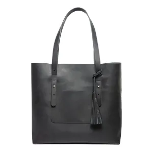 Personalized Handmade Genuine Leather Tote Bag, Black, Large