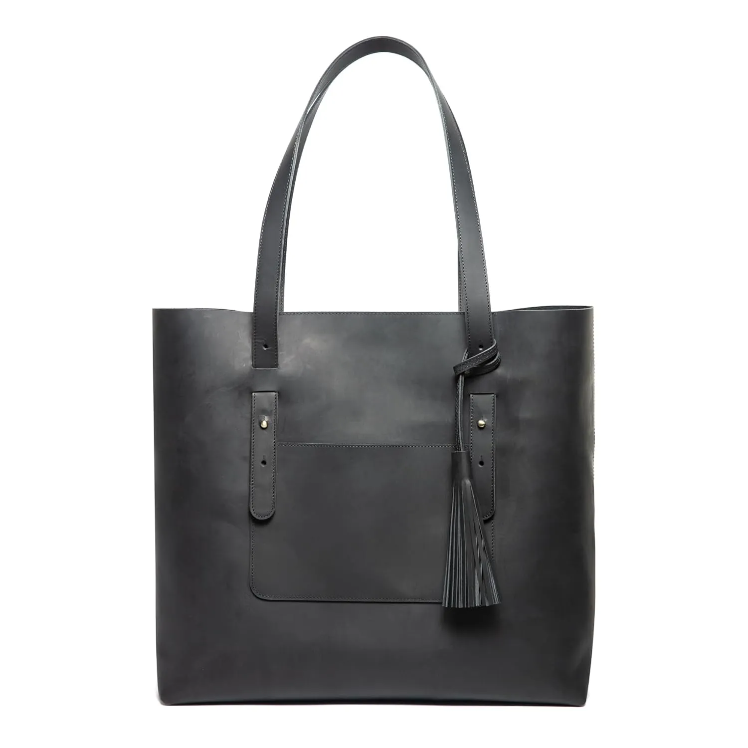 Personalized Handmade Genuine Leather Tote Bag, Black, Large