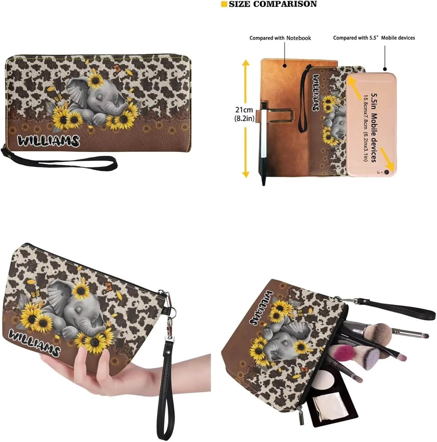 Personalized Purse 3 Pcs Custom Purse and Wallet Set with Makeup Bag Customized Tote Bag with Name for Women