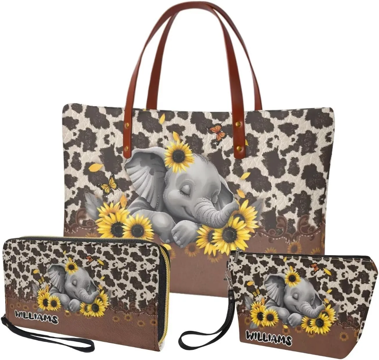 Personalized Purse 3 Pcs Custom Purse and Wallet Set with Makeup Bag Customized Tote Bag with Name for Women