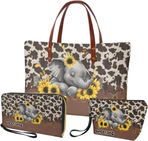 Personalized Purse 3 Pcs Custom Purse and Wallet Set with Makeup Bag Customized Tote Bag with Name for Women