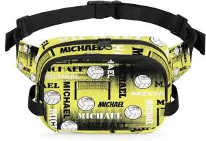 Personalized Volleyball Waist Packs for Women Men, Custom Name Fanny Pack Crossbody Belt Bag with Adjustable Strap for Sports Workout Traveling, Yellow Black