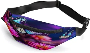 Personalized Waist Packs with Adjustable Strap,Butterfly Beautiful Flowers CrossBody Fanny Pack Casual Bag for Travel Sports Running Hiking