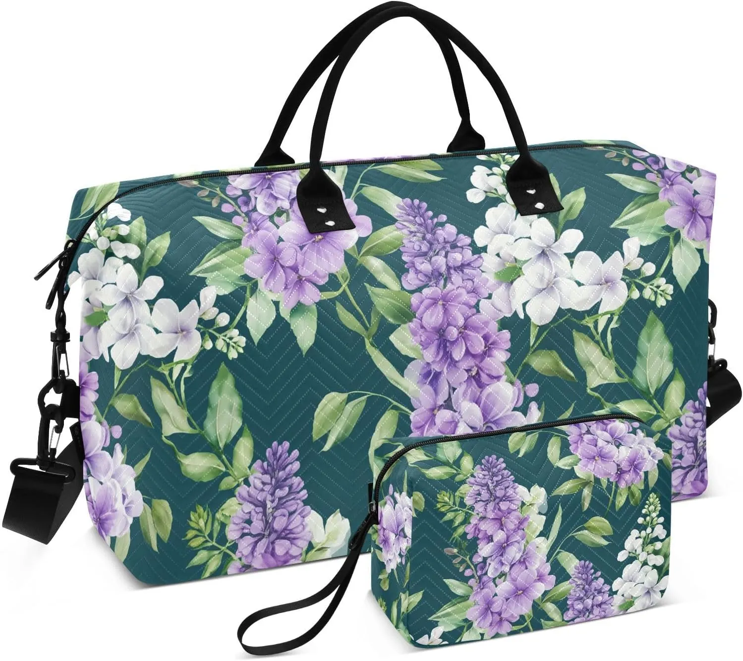 Phlox Foliage Dark Teal Sports Gym Bag for Women Men Travel Duffel Bag Weekend Overnight Carry on Bag with Toiletry Bag Training Handbag for Plane Hospital Workout Swimming Yoga