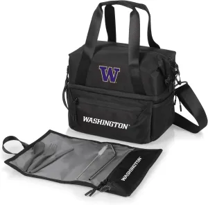 PICNIC TIME NCAA Oklahoma Sooners Tarana Lunch Bag Cooler with Utensils Made from Recycled Material, Lunch Box with Picnic Set, Upcycled Lunch Cooler Bag, (Carbon Black)