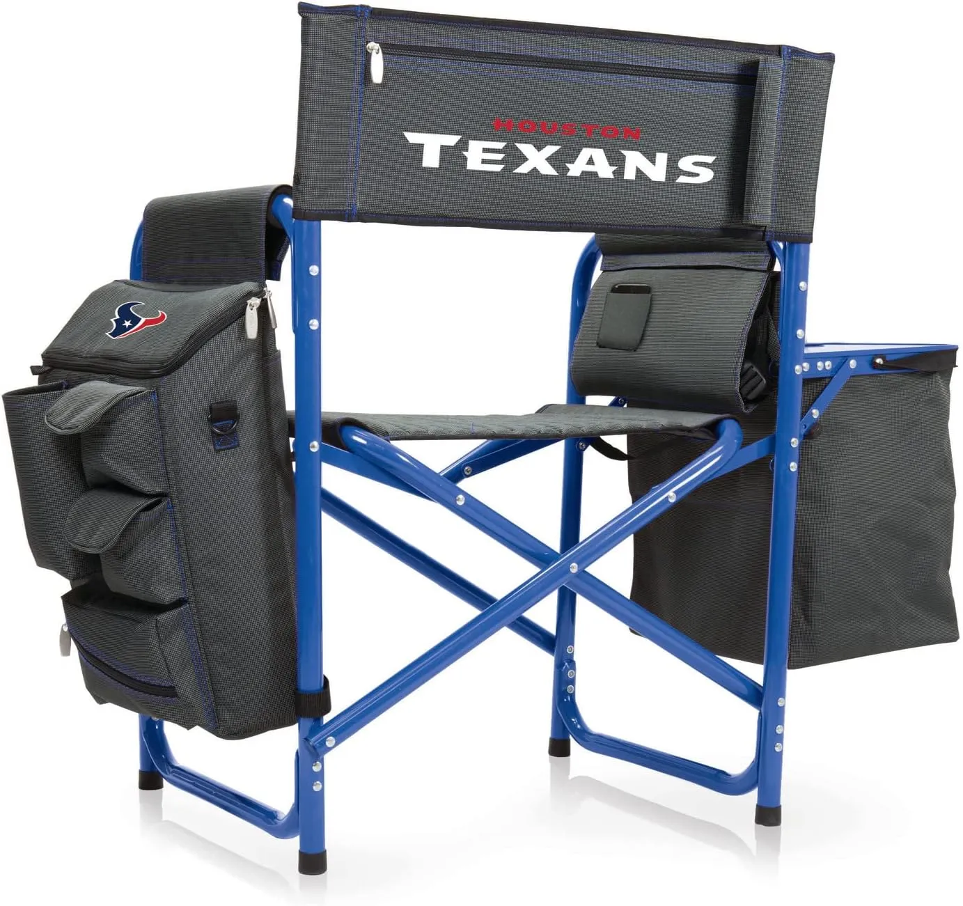 PICNIC TIME NFL Houston Texans Fusion Camping Chair with Side Table and Soft Cooler, Beach Chair for Adults, Lawn Chair, (Dark Gray with Blue Accents)