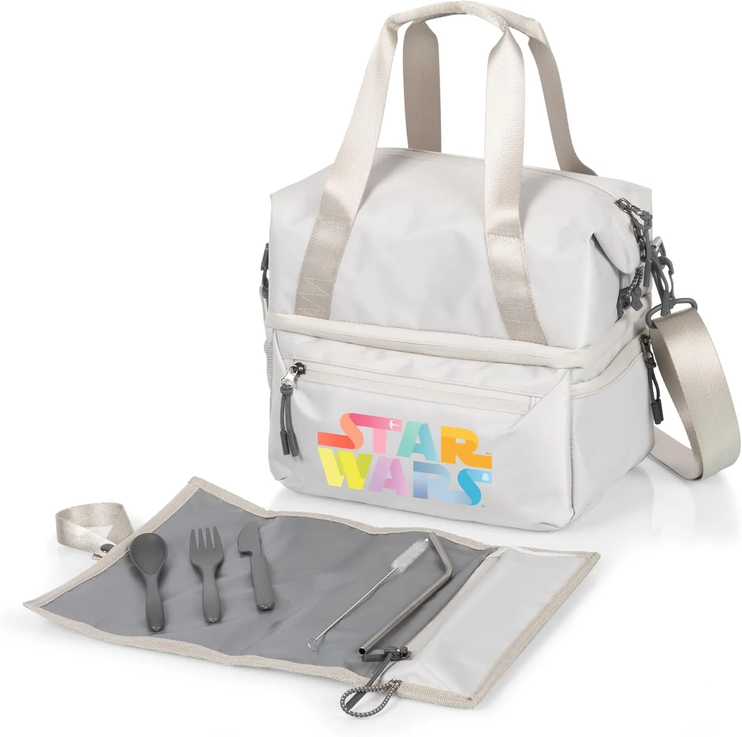 PICNIC TIME Star Wars Tarana Insulated Lunch Bag Made from Recycled Material, Lunch Box with Picnic Set, Upcycled Lunch Cooler Bag, (Halo Gray)