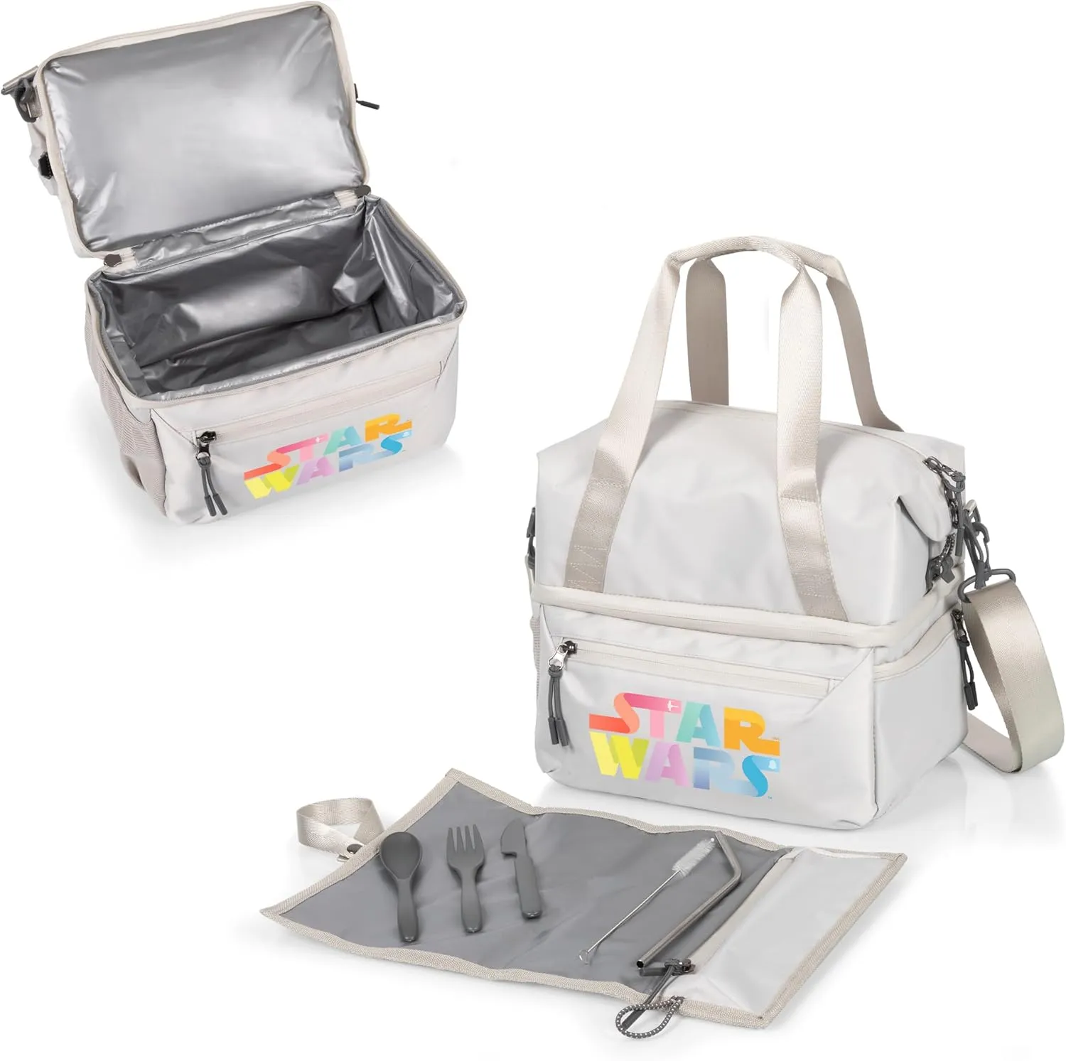 PICNIC TIME Star Wars Tarana Insulated Lunch Bag Made from Recycled Material, Lunch Box with Picnic Set, Upcycled Lunch Cooler Bag, (Halo Gray)