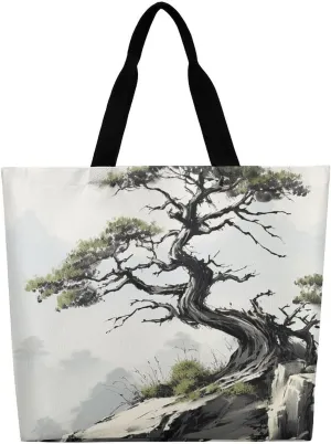 Pine On Mountain Slope Tote Bag Large Reusable Grocery Bag Fasion Handbag Women Casual Shoulder Bag for Office Shopping Travel