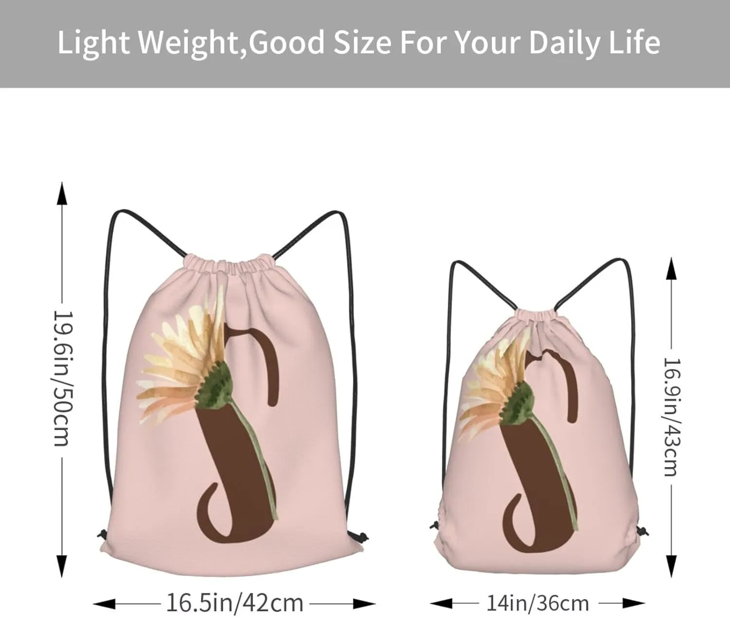 Pink Drawstring Bag for Women Girls Kids Teens Students Floral Initial Drawstring Backpack Sackpack Draw String Cinch Bags for Sports, Gym, Travel, Swimming, Beach, Camping, Letter S