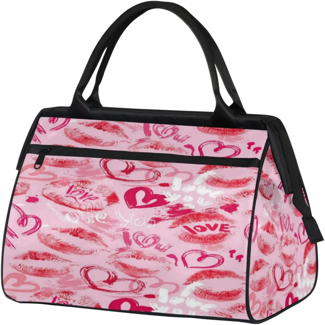 Pink Heart Lip Print Travel Duffel Bag Sports Travel Duffel Bag Waterproof Durable Large Gym Tote Bag Weekender Overnight Bag for Women Travel Gym Yoga