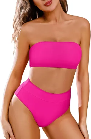 Pink Queen Women's Removable Strap Wrap Pad Cheeky High Waist Bikini Set Swimsuit