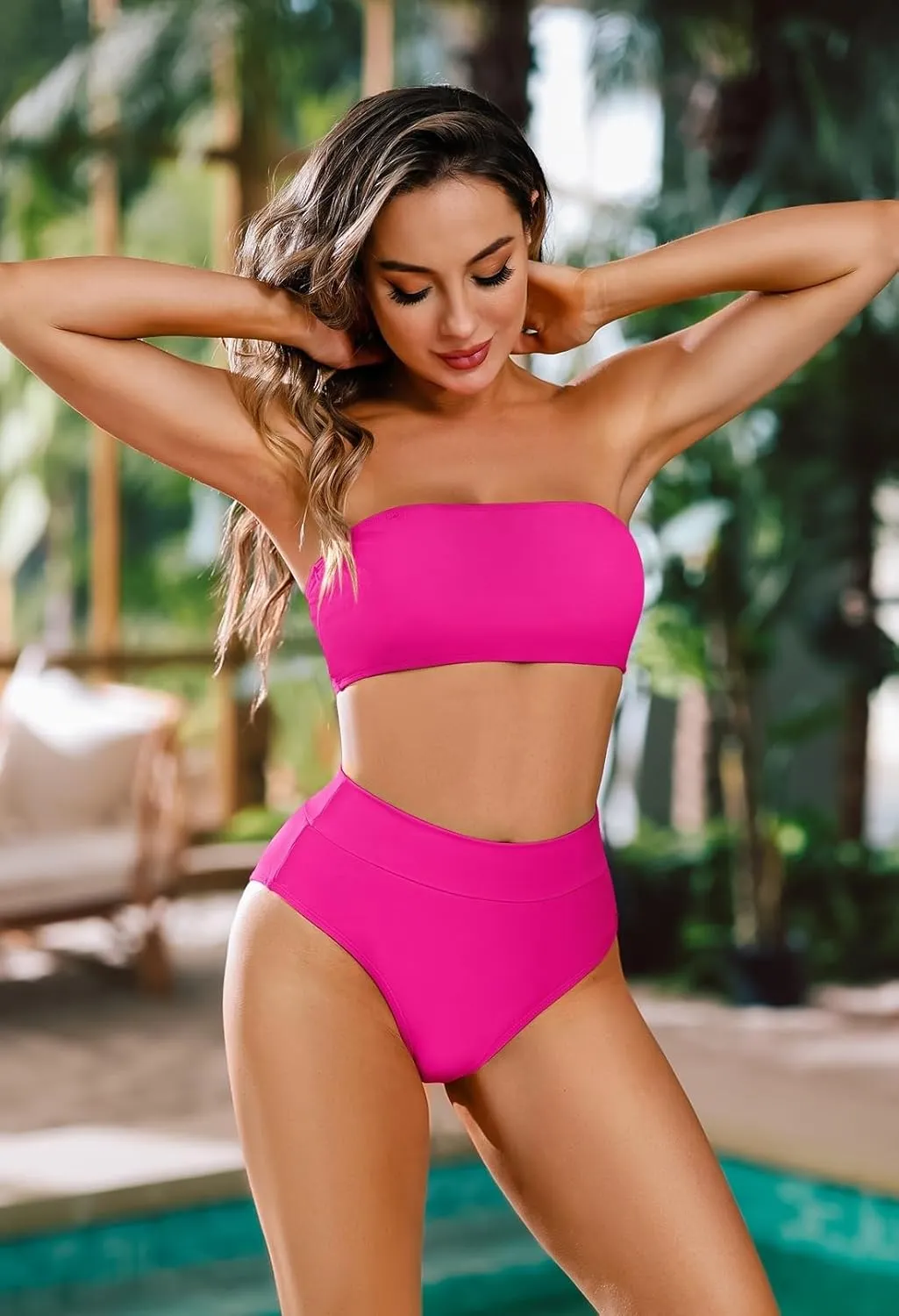 Pink Queen Women's Removable Strap Wrap Pad Cheeky High Waist Bikini Set Swimsuit