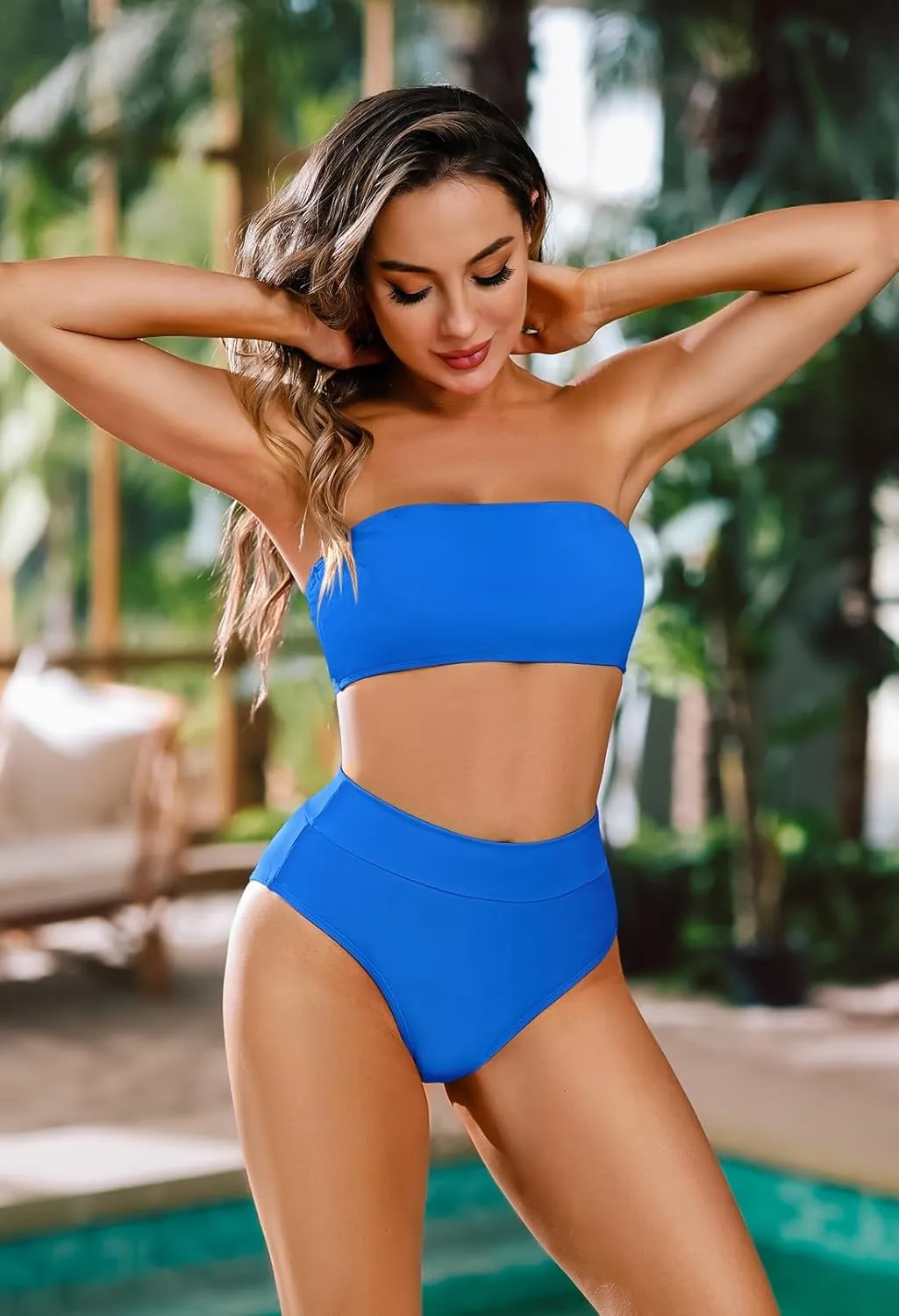 Pink Queen Women's Removable Strap Wrap Pad Cheeky High Waist Bikini Set Swimsuit