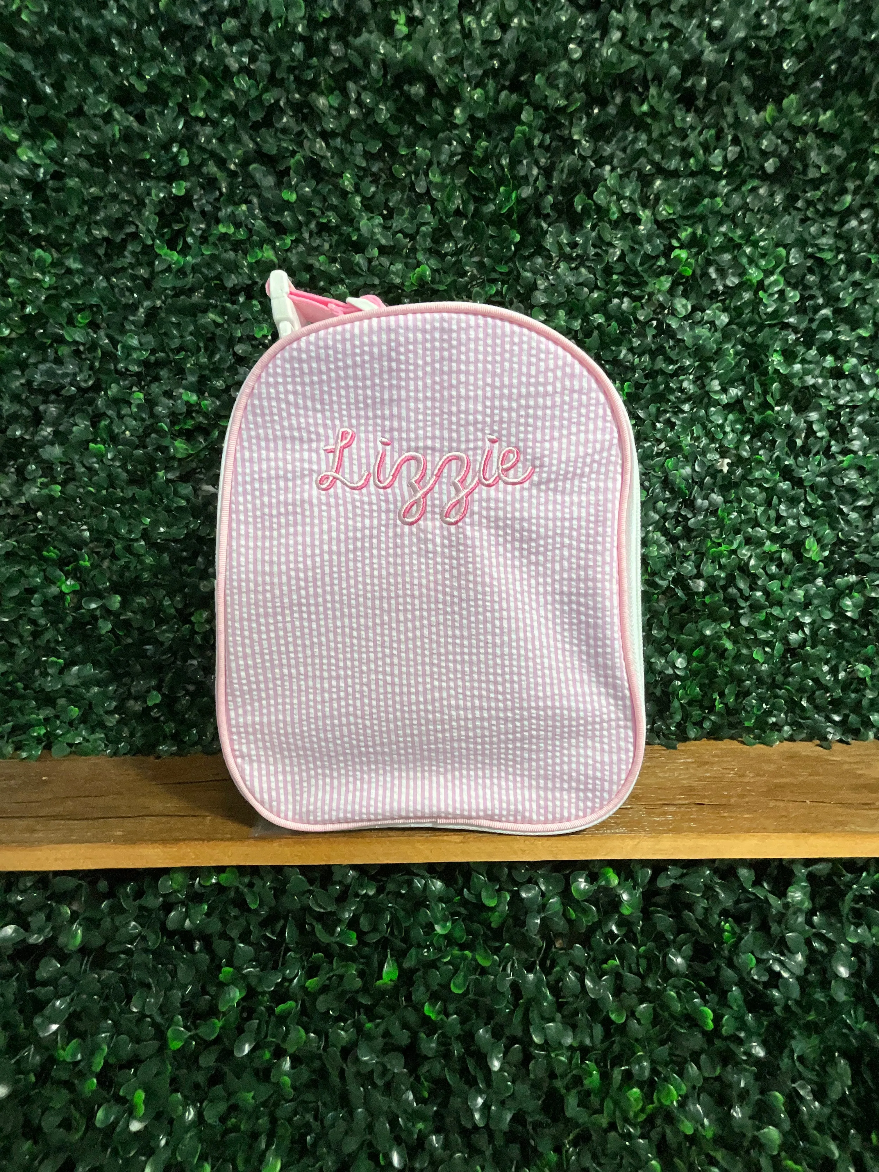 Pink seersucker Gumdrop Lunchbox