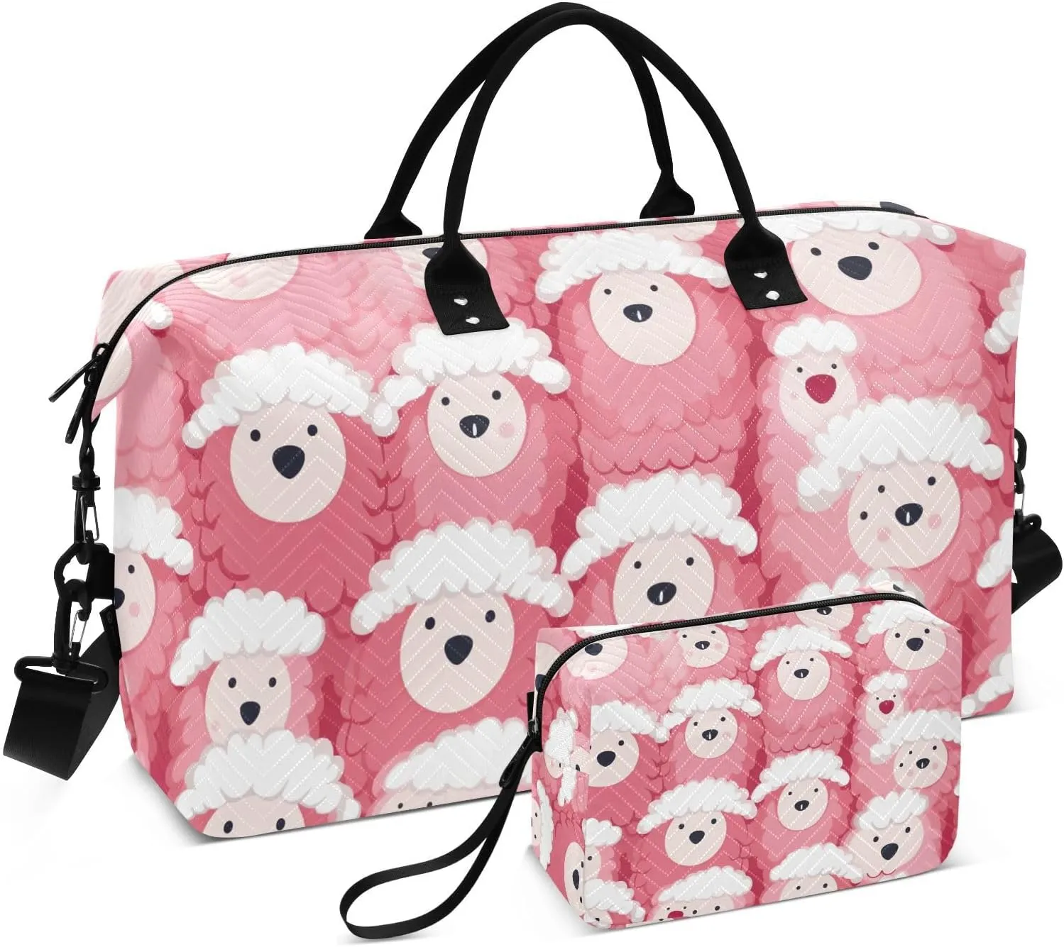 Pink White Sheeps Travel Duffel Bag with Toiletry Bag Weekender Bag for Carry on Sports Gym Bag for Yoga Sports Gym