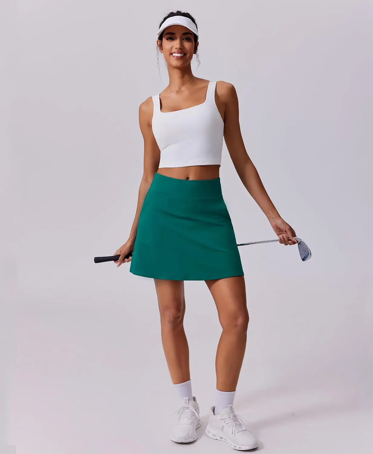 PINSPARK 18" Golf Skorts for Woman High Waisted Tennis Skirt UPF 50  Athletic Skort Skirts with 4 Pockets Workout Pickleball