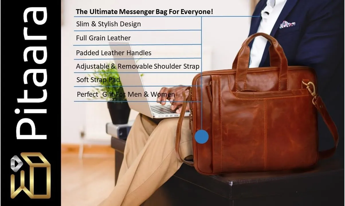 Pitaara Genuine Leather Messenger Laptop Bag For Men And Women, Fits Laptop Size 16"