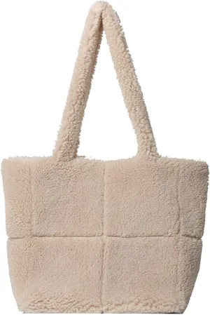Plush Teddy Tote Bag Women 2024 Fall Winter Large Lamb Wool Shoulder Handbag Cozy Fuzzy Tote Bag