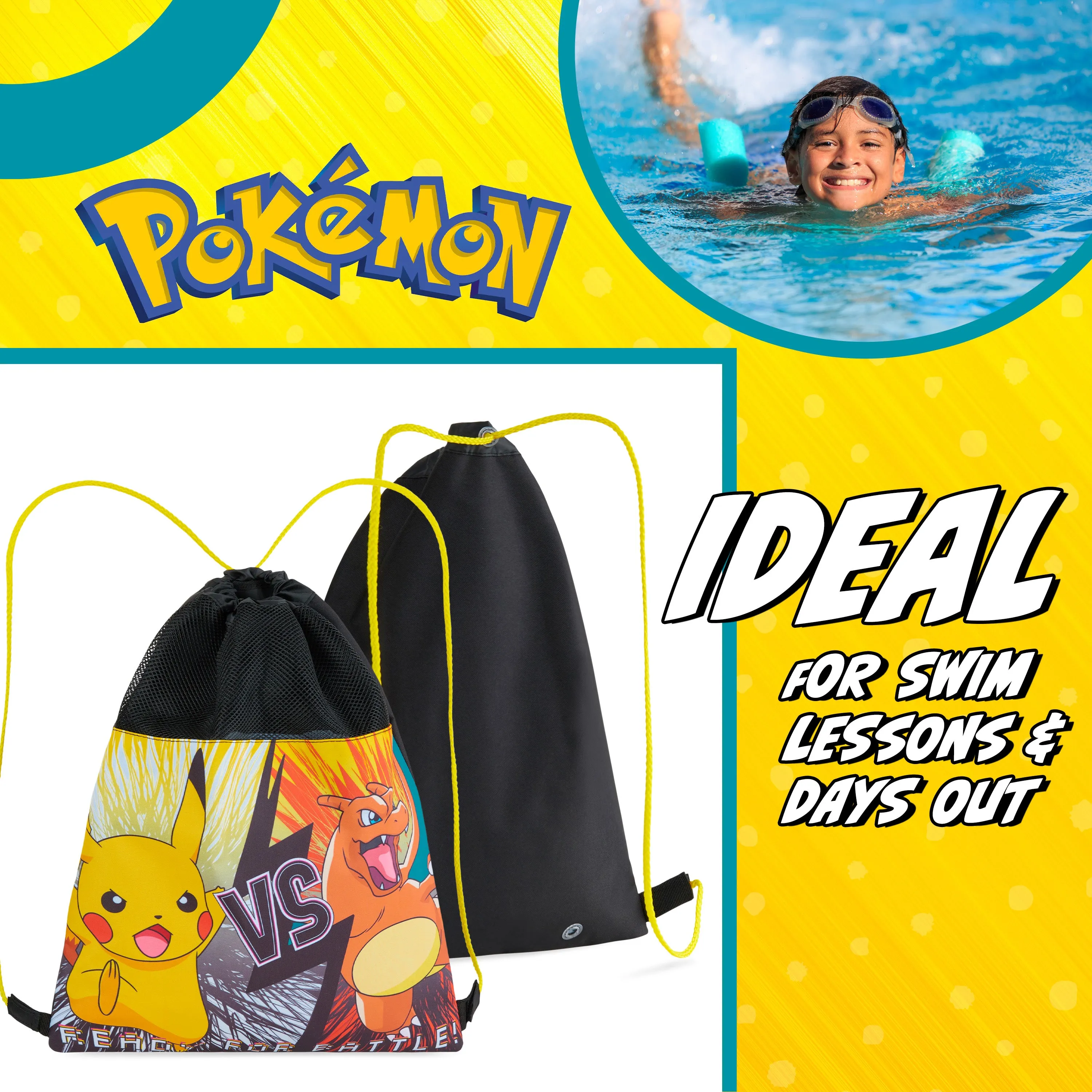 Pokemon Kids Drawstring Bags - Pikachu Swimming Bag, School, Sports, PE Bag