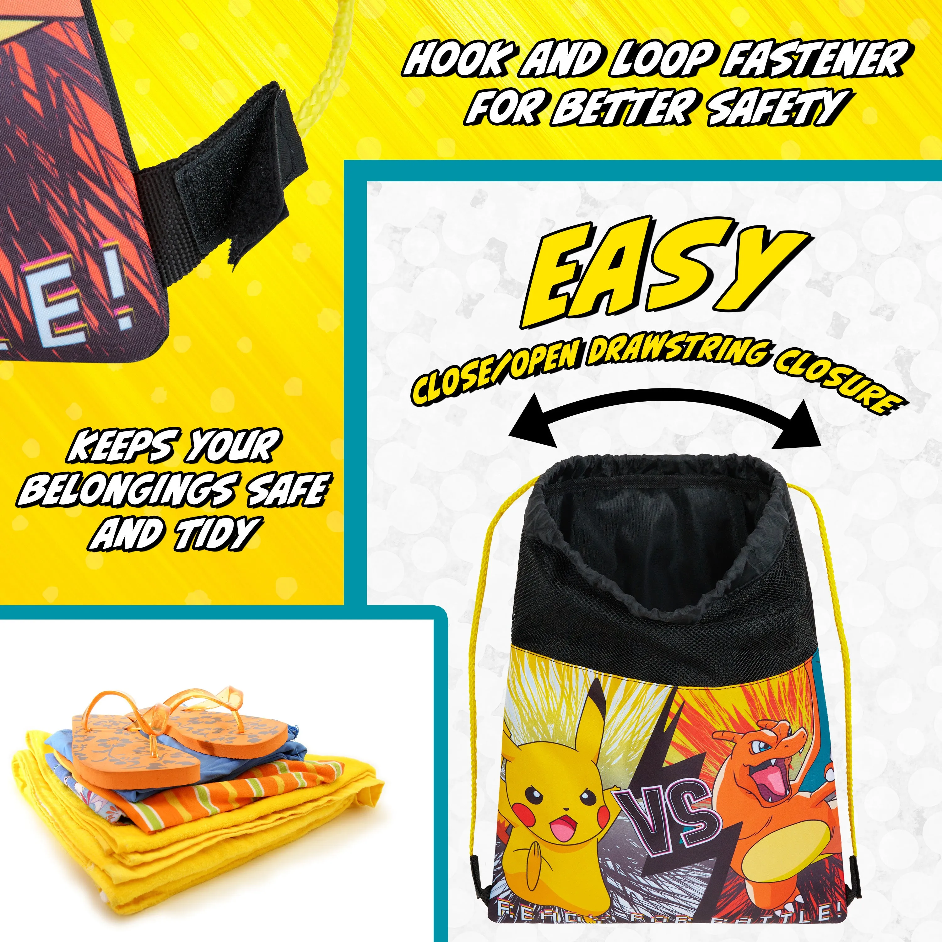 Pokemon Kids Drawstring Bags - Pikachu Swimming Bag, School, Sports, PE Bag