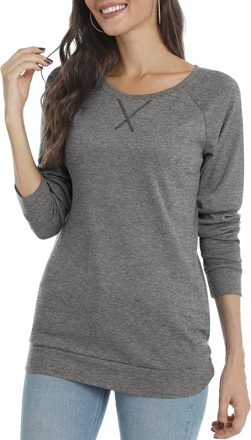POPYOUNG Women's Fall Winter Long Sleeve Tunic Tops for Leggings Crewneck Casual Blouse Sweatshirt