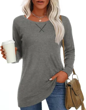 POPYOUNG Women's Fall Winter Long Sleeve Tunic Tops for Leggings Crewneck Casual Blouse Sweatshirt