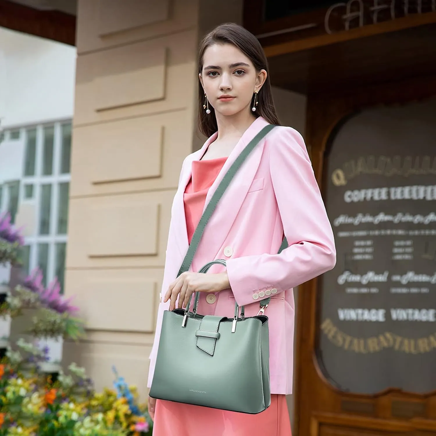 PORRASSO Fashion Handbag Purses Women Top-Handle Bags Ladies Crossbody Bag Satchel PU Leather Shoulder Tote Bags Green