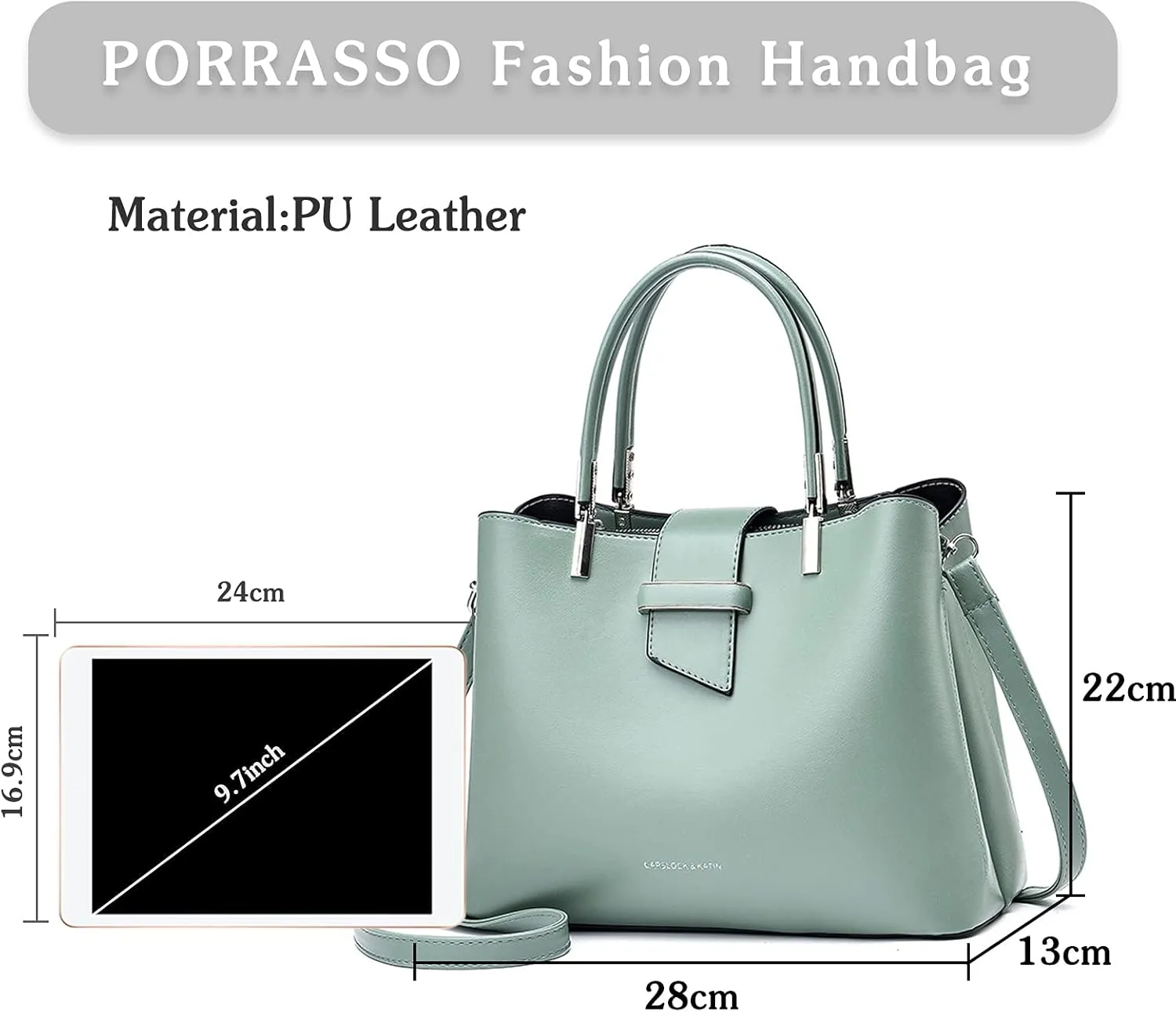 PORRASSO Fashion Handbag Purses Women Top-Handle Bags Ladies Crossbody Bag Satchel PU Leather Shoulder Tote Bags Green
