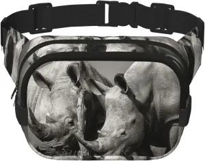 Portrait Of White Rhinoceros Fanny Pack Crossbody Waist Bag For Women Men Adjustable Casual Workout Belt Bag