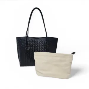 premium sheepskin leather woven women's shoulder tote bag