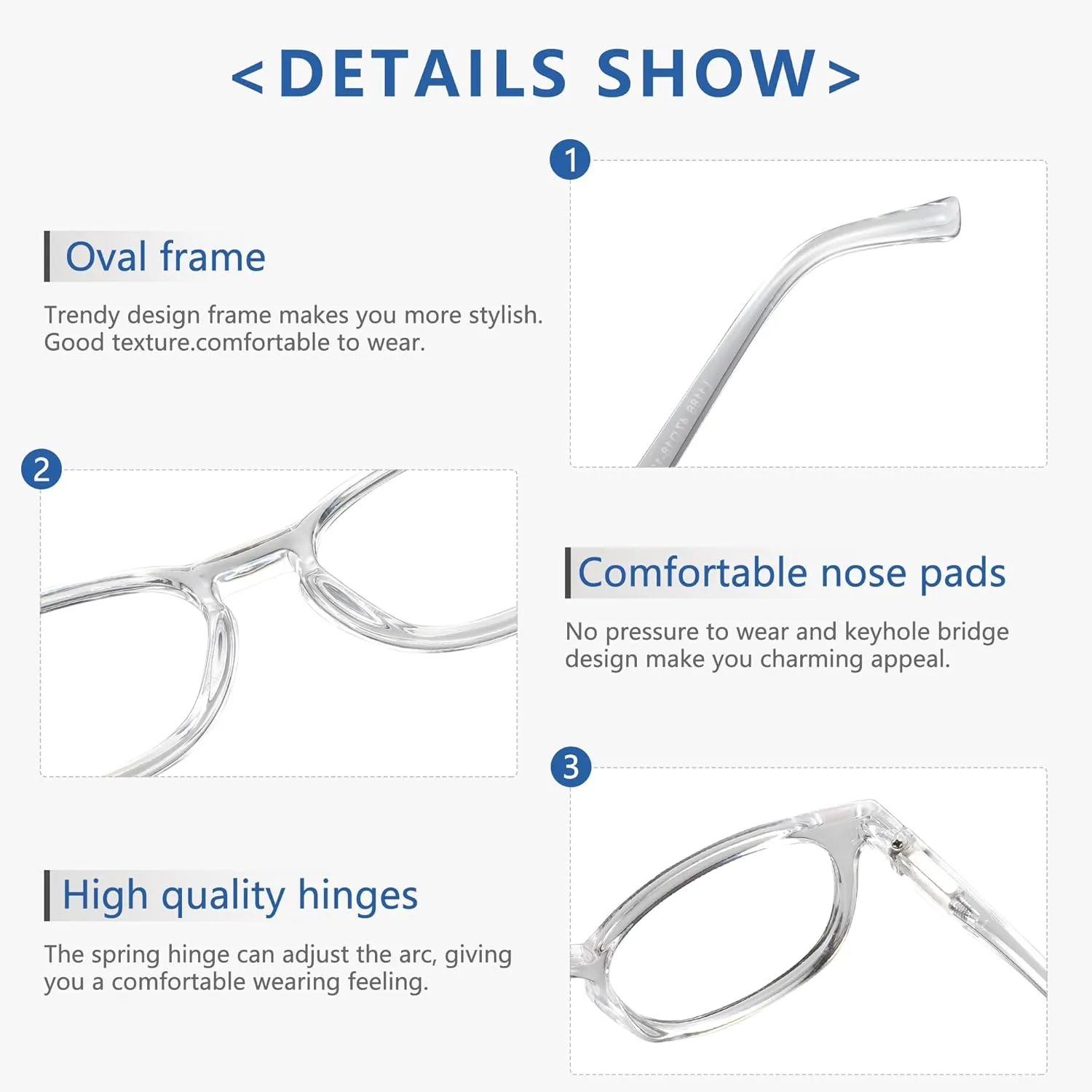Przene Reading Glasses for Men Women Blue Light Blocking Readers Spring Hinges Lightweight Style Pack