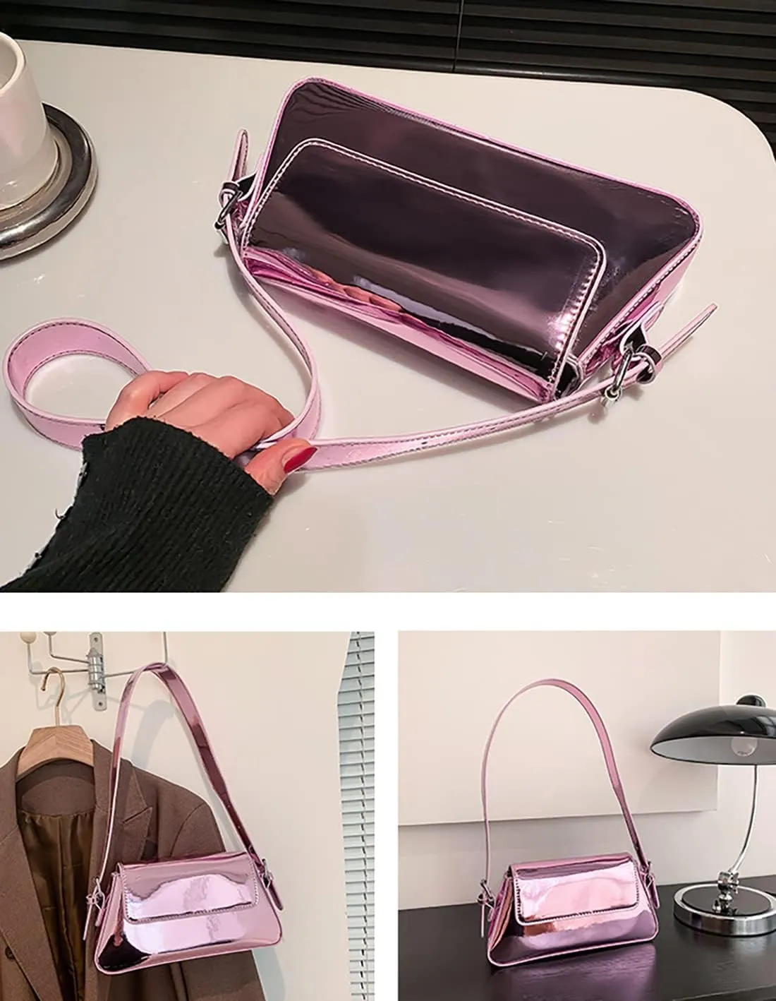 Pu Patent Leather Evening Bag For Women Hobo Bag Tote Handbag Satchel Cute Party Clutch Shoulder Crossbody Purse