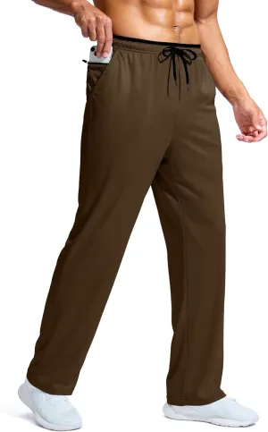 Pudolla Men's Lightweight Mesh Sweatpants Loose Fit Open Bottom Athletic Workout Gym Pants with Zipper Pockets
