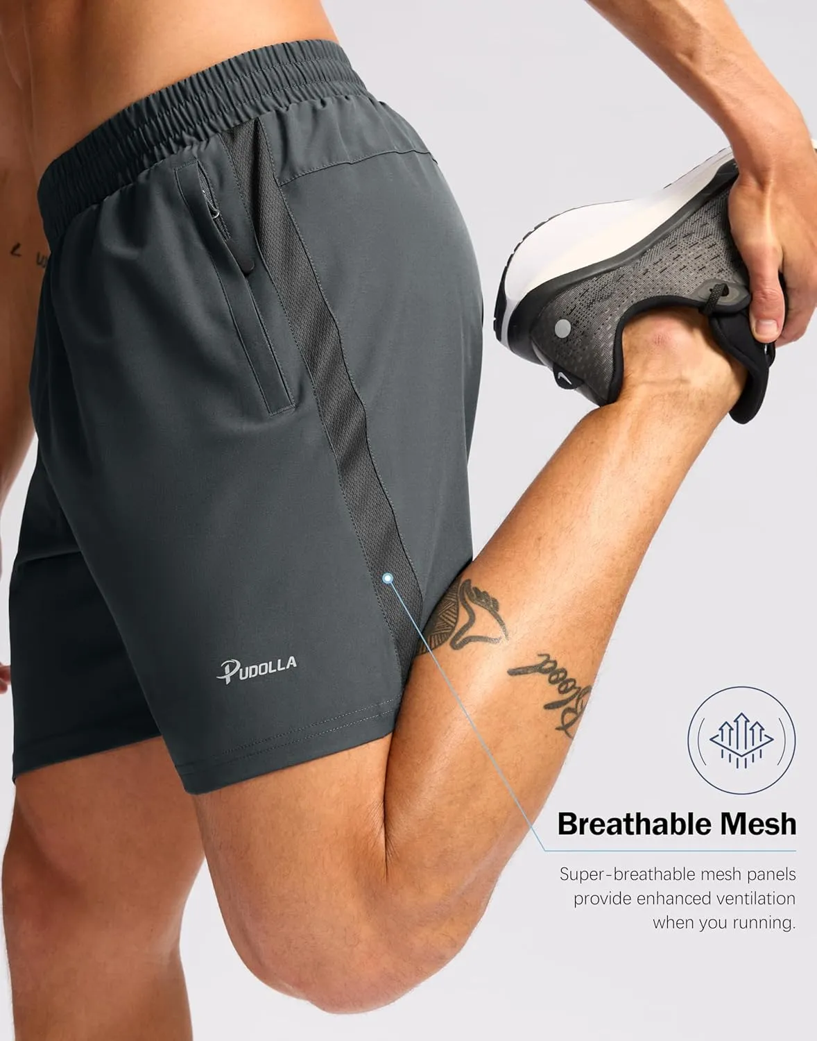 Pudolla Men's Running Athletic Shorts with 3 Zipper Pockets 5"/7" Gym Workout Shorts Lightweight Quick Dry for Hiking Casual