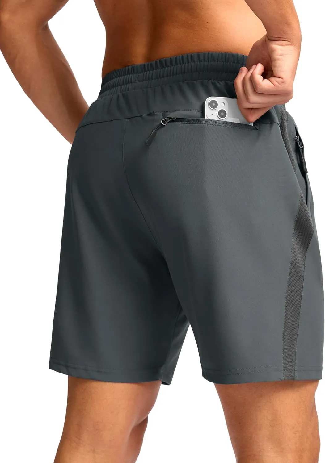 Pudolla Men's Running Athletic Shorts with 3 Zipper Pockets 5"/7" Gym Workout Shorts Lightweight Quick Dry for Hiking Casual